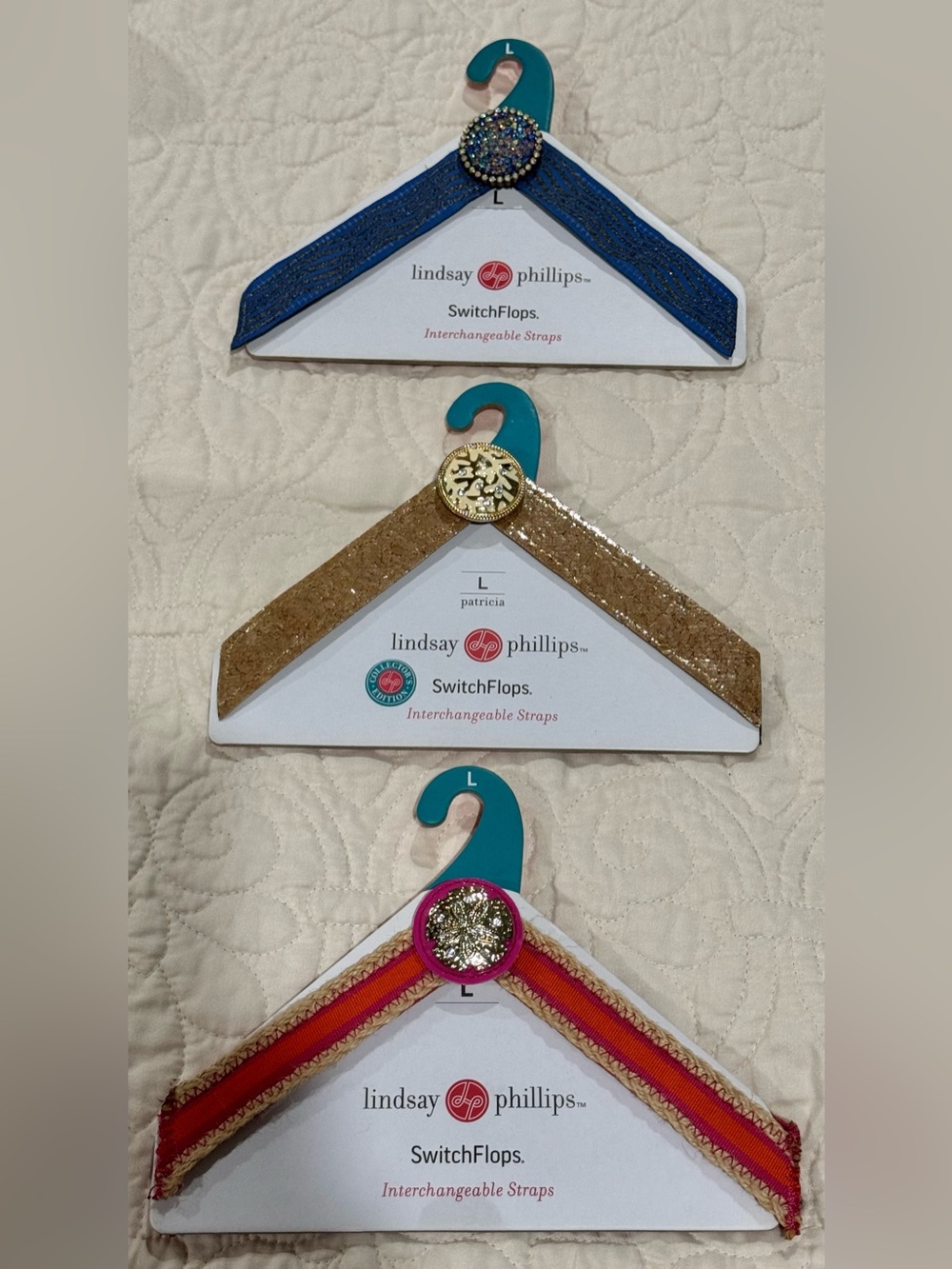 Lot of 3 Lindsay Phillips Switch Flops Straps Size Large 9/10/11